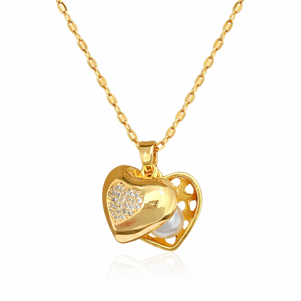 Colar Folhagemcom Coração Banhado em Ouro 18k