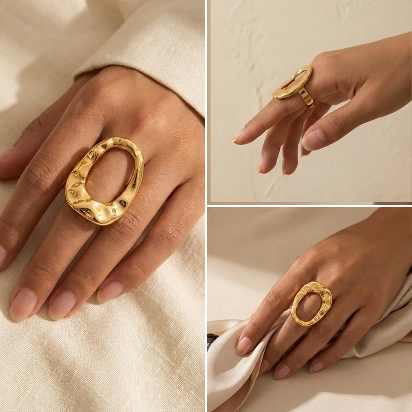 Anel Caldera Hammered Banhado a Ouro 18K