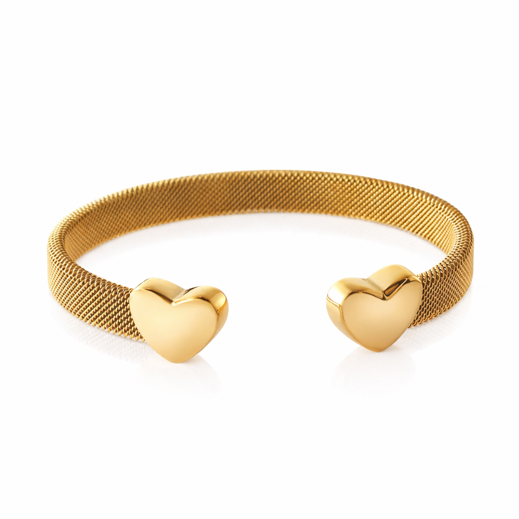 Bracelete Mesh Corações Banhado a Ouro 18K