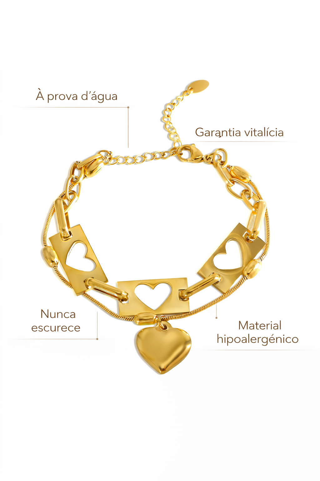 Bracelete Astral Coração Feminino Ouro 18K