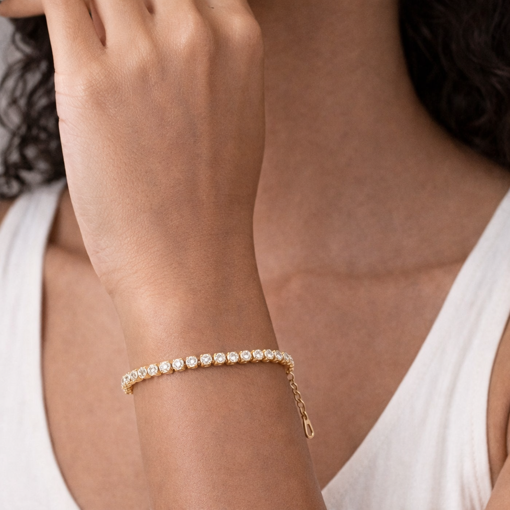 Bracelete Celeste Feminino Banhado em Ouro 18K