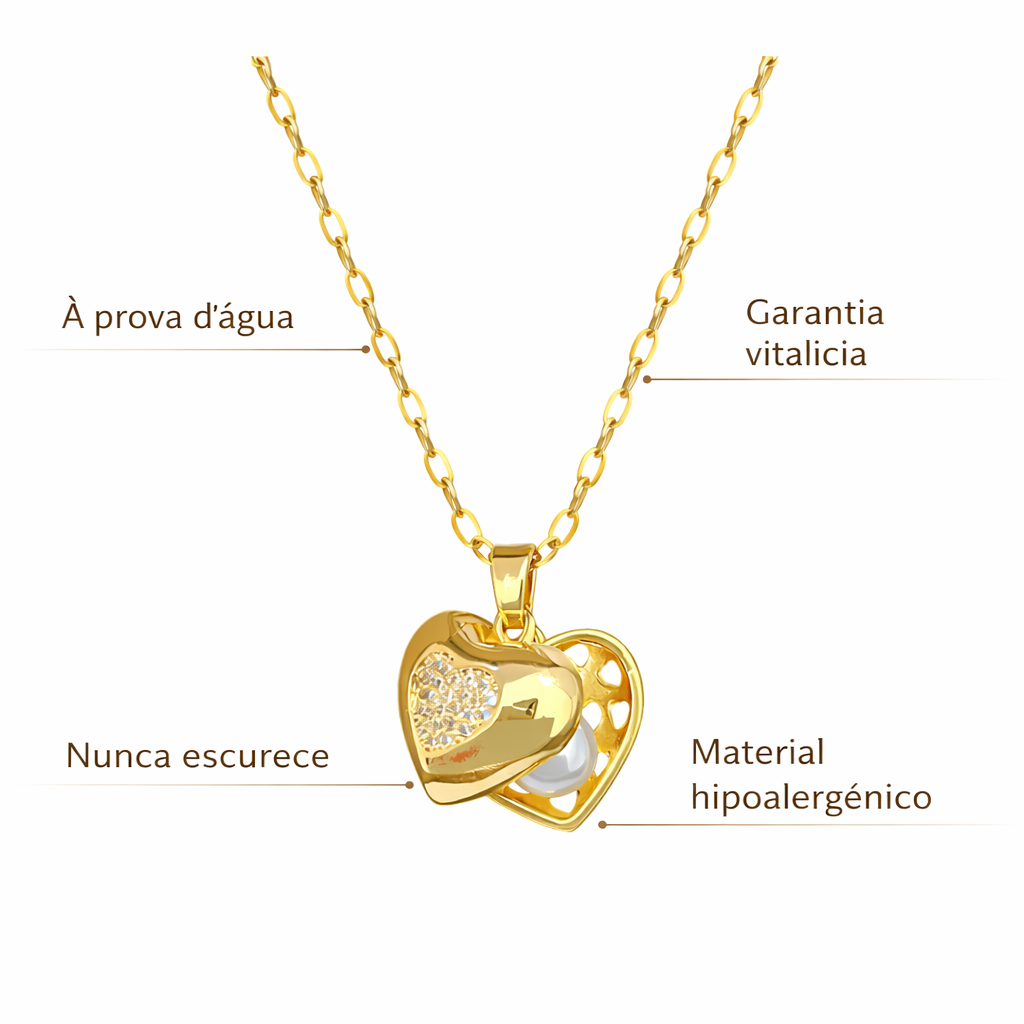 Colar Folhagemcom Coração Banhado em Ouro 18k