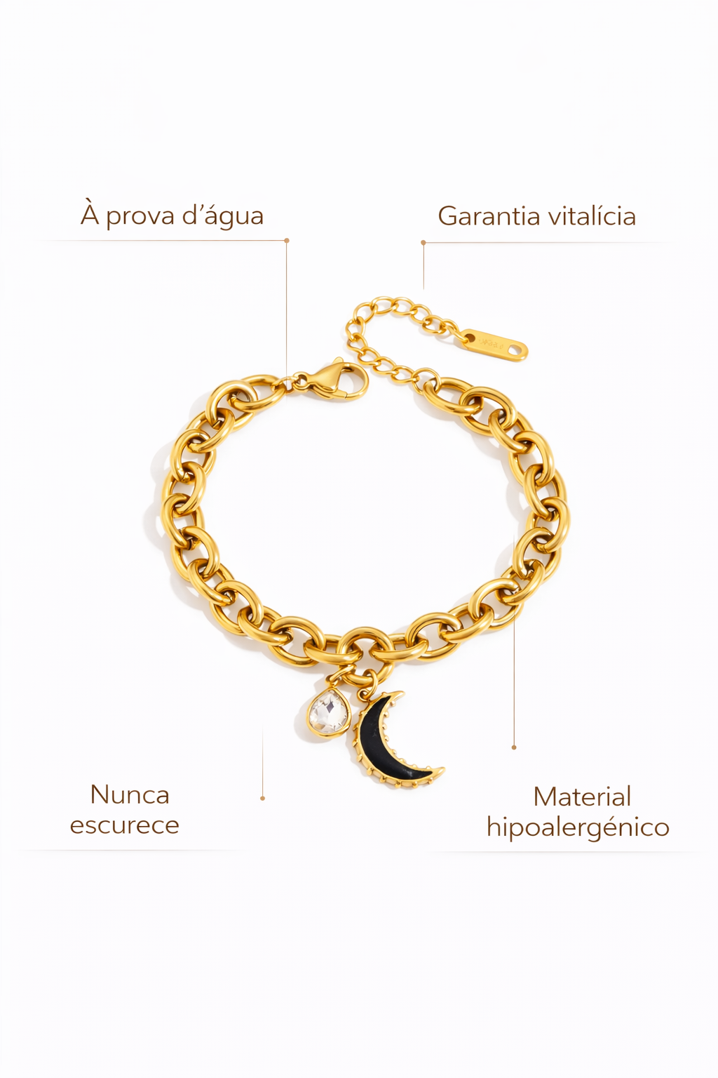 Bracelete Lua Banhado a Ouro 18K