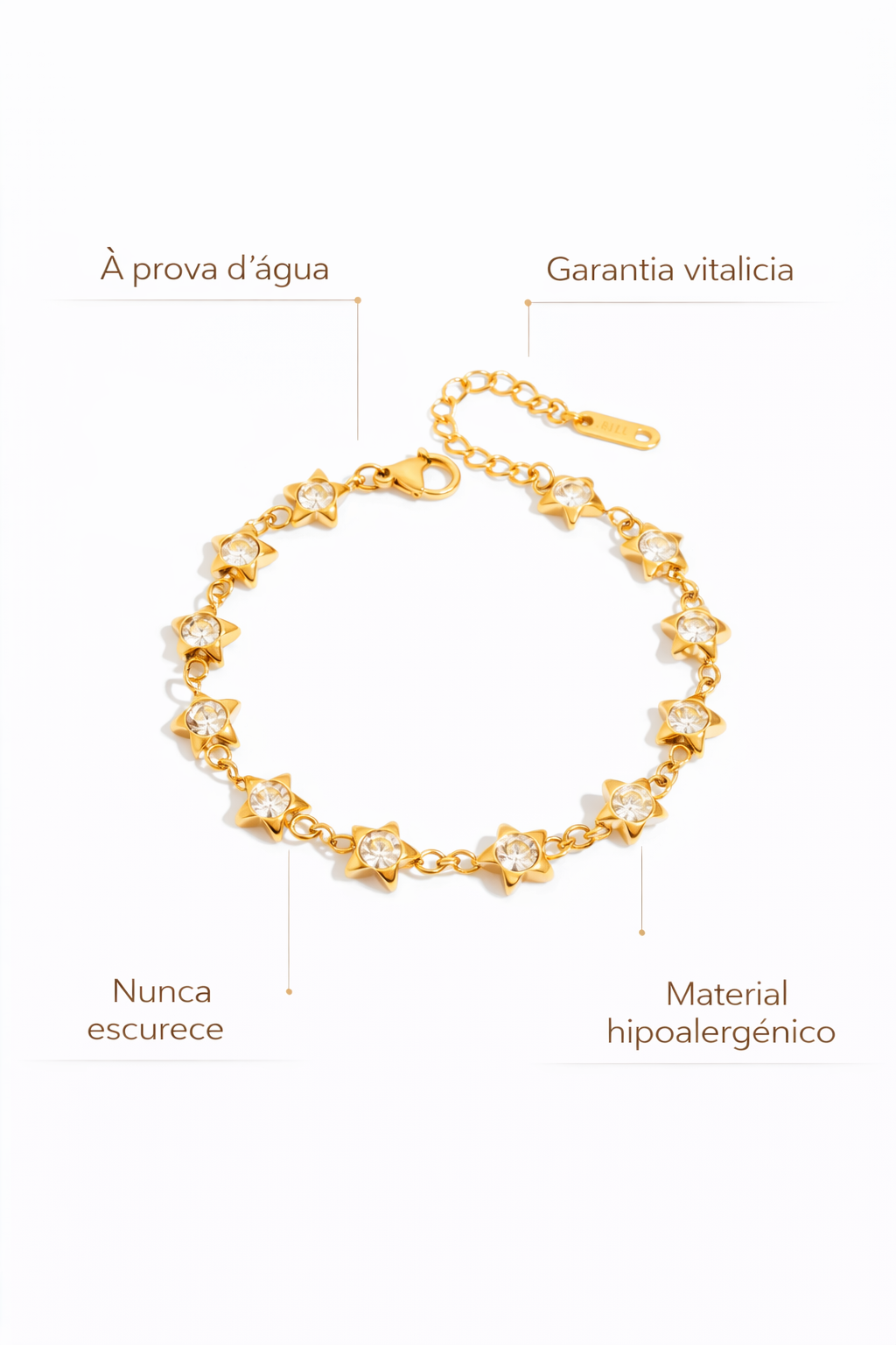 Bracelete Estelar cravejado Banhado a Ouro 18K