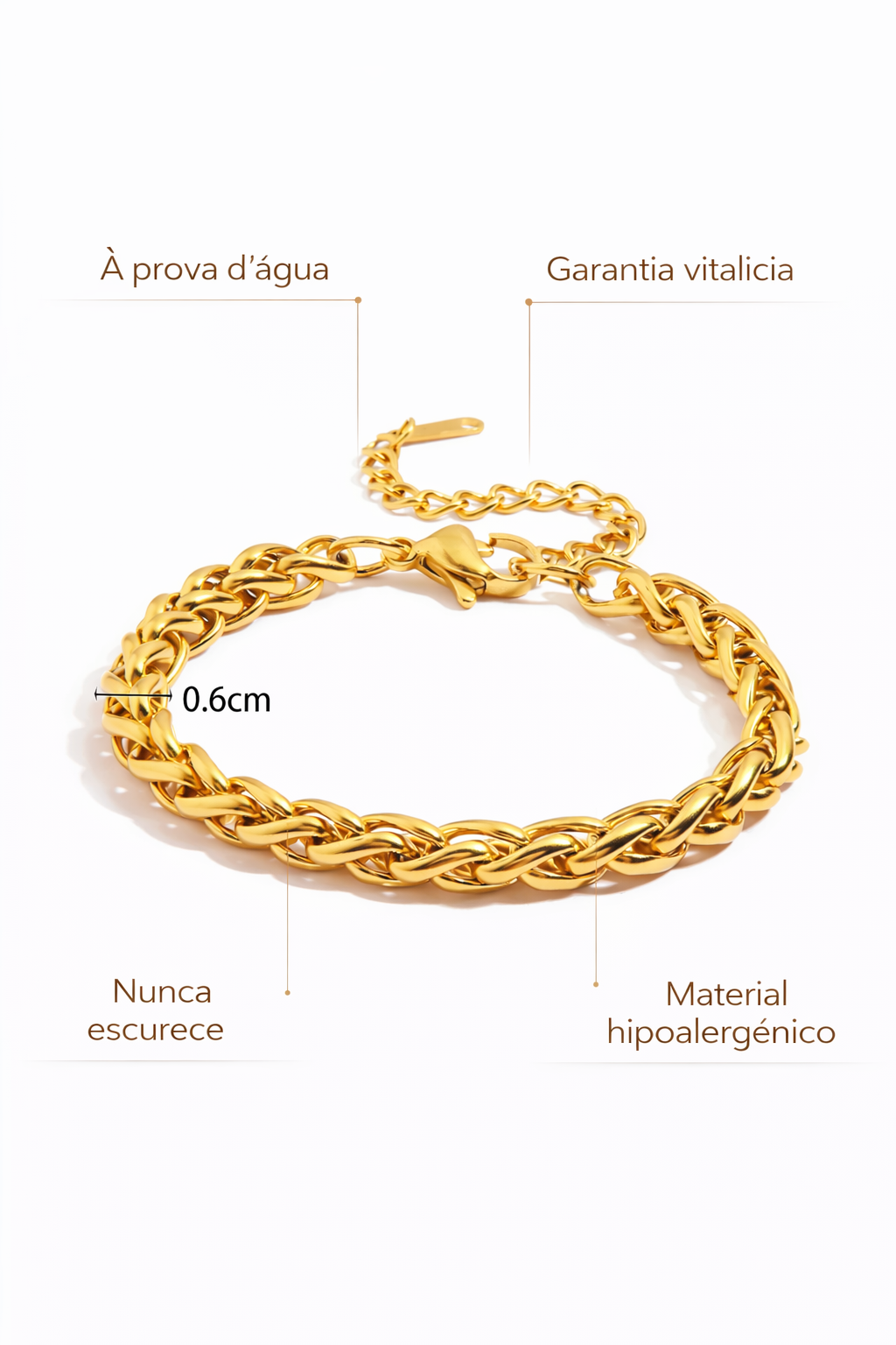 Bracelete Elegora Vazadas Banhado a Ouro 18K