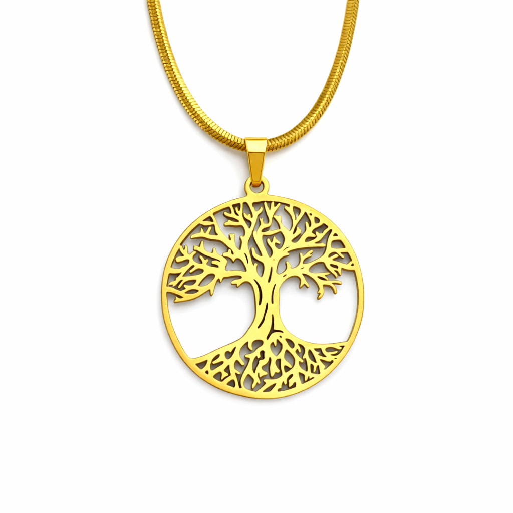 Colar Minimal Arvore da Vida Banhado a Ouro 18K