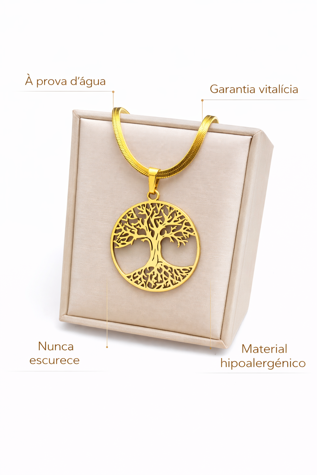 Colar Minimal Arvore da Vida Banhado a Ouro 18K
