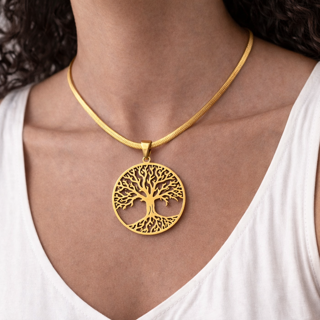 Colar Minimal Arvore da Vida Banhado a Ouro 18K