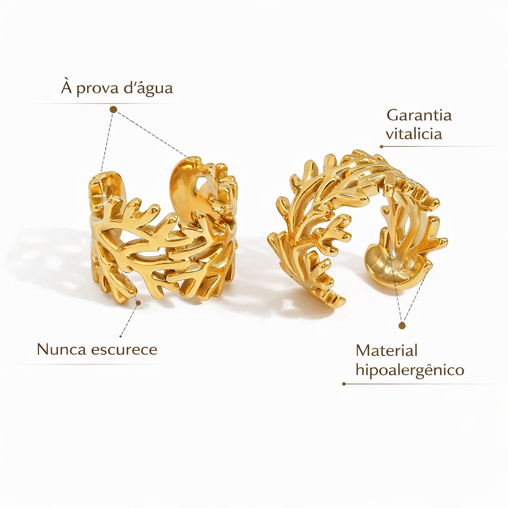 Brincos de Pressão com GalhosTexturizado Banhado a ouro 18K