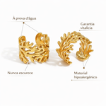 Brincos de Pressão com GalhosTexturizado Banhado a ouro 18K