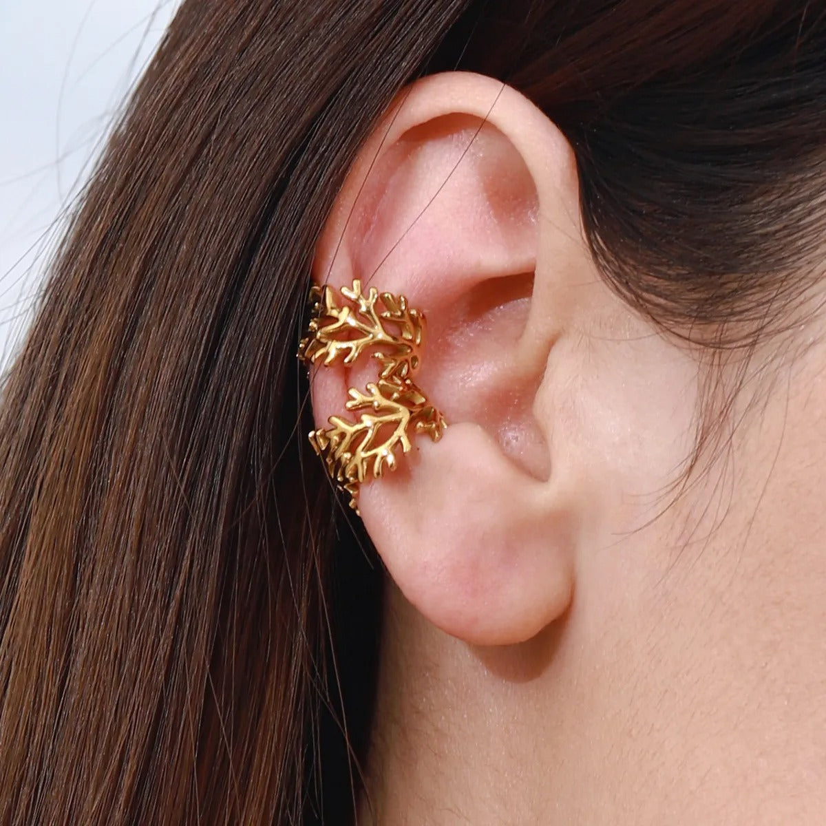 Brincos de Pressão com GalhosTexturizado Banhado a ouro 18K