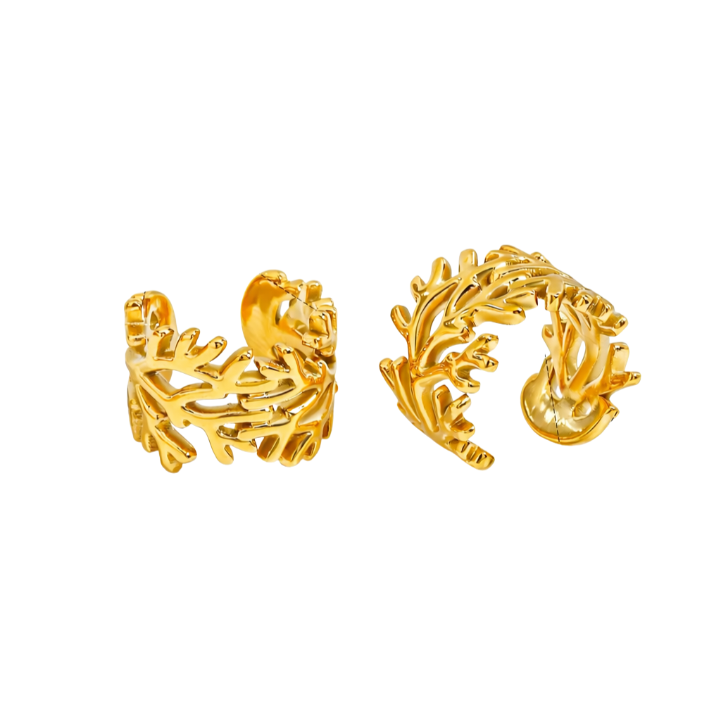Brincos de Pressão com GalhosTexturizado Banhado a ouro 18K