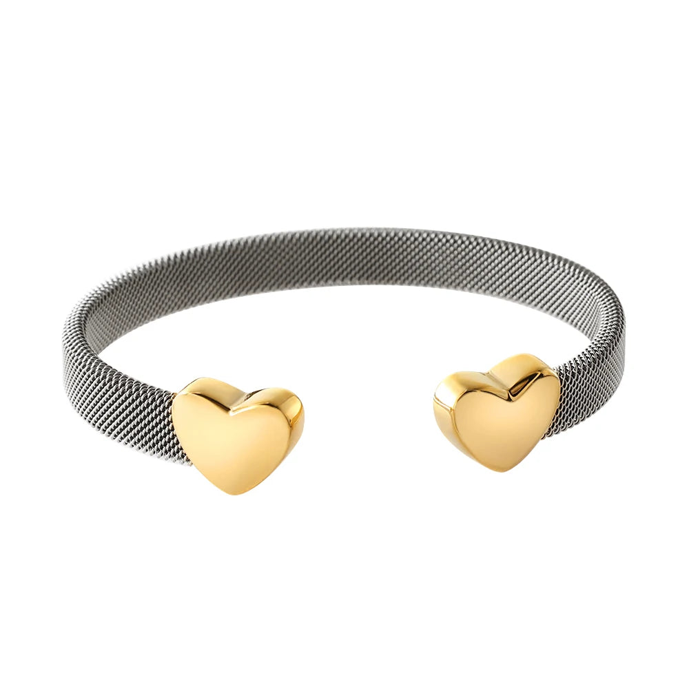 Bracelete Mesh Corações Banhado a Ouro 18K